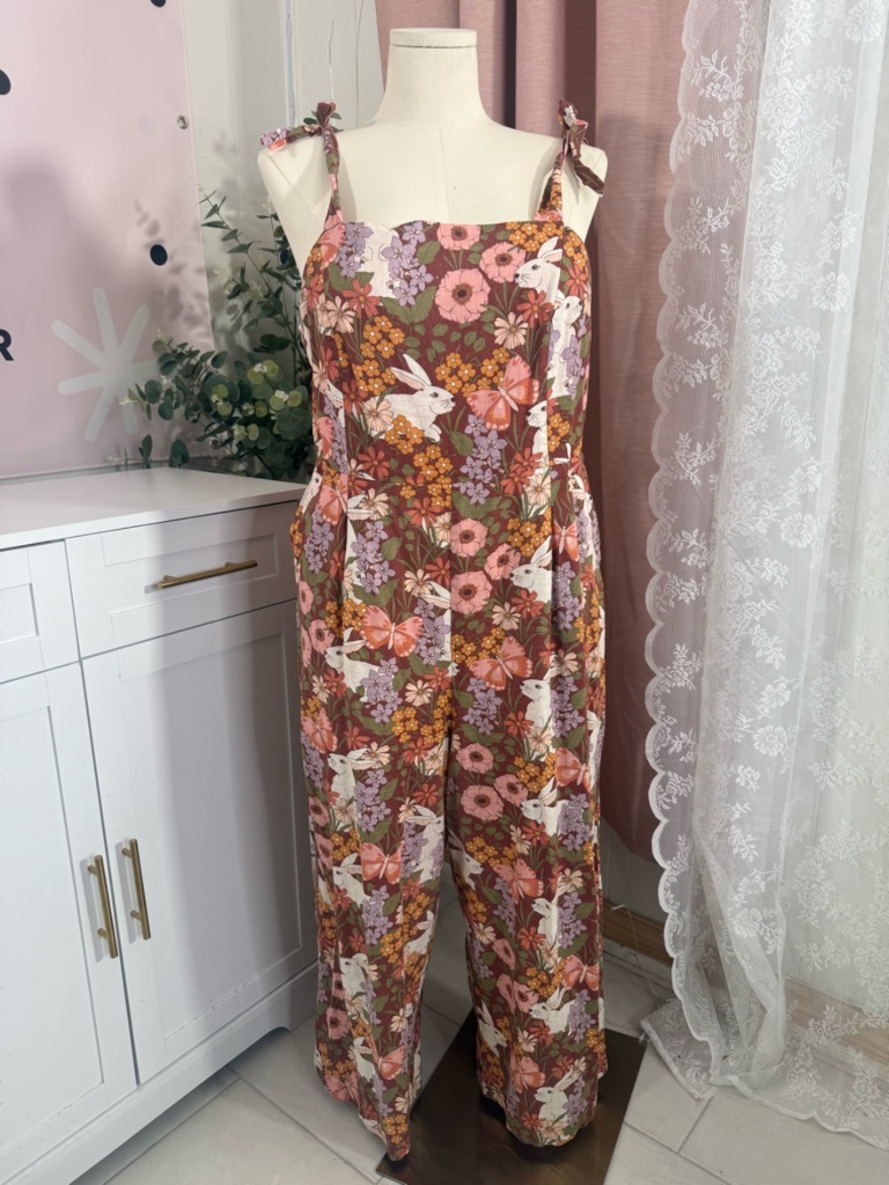 Princess Highway Pink Brown Floral Bunny Jumpsuit